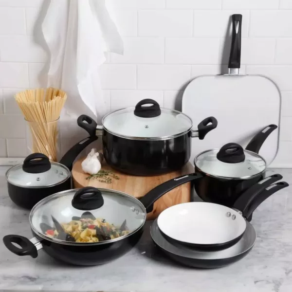 Oster Herstal 11-Piece Aluminum Ceramic Nonstick Cookware Set in Black