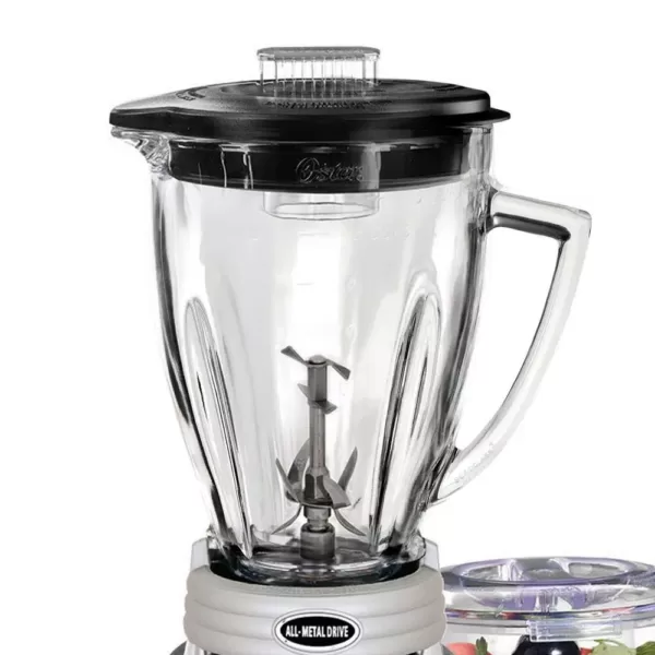 Oster Whirlwind Heritage Blend 48 oz. 1000 Plus 2 Speed Blender in Chrome with Food Processor and Glass Blender Jar