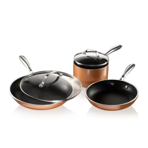 Gotham Steel 5-Piece Cast Textured Aluminum Ceramic Nonstick Cookware Set in Copper