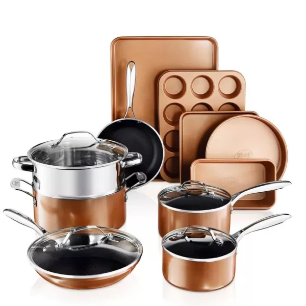 Gotham Steel 15- Piece Aluminum Non-Stick Copper Cast Textured Surface Cookware Set