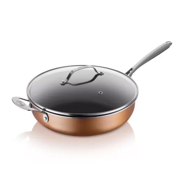 Gotham Steel 5.5 qt. Aluminum Cast Textured Coating Non-Stick Deep Saute Pan with Glass Lid and Helper Handle