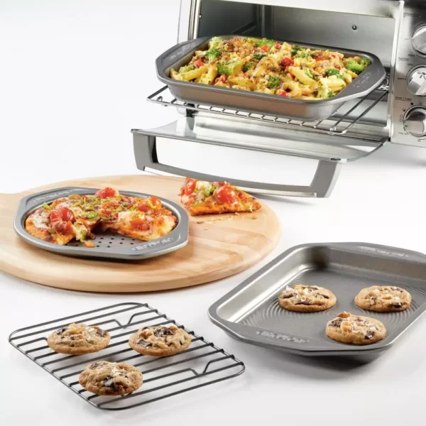 Circulon Total Bakeware Nonstick Toaster Oven and Personal Pizza Pan Baking Set, Gray, 4-Piece