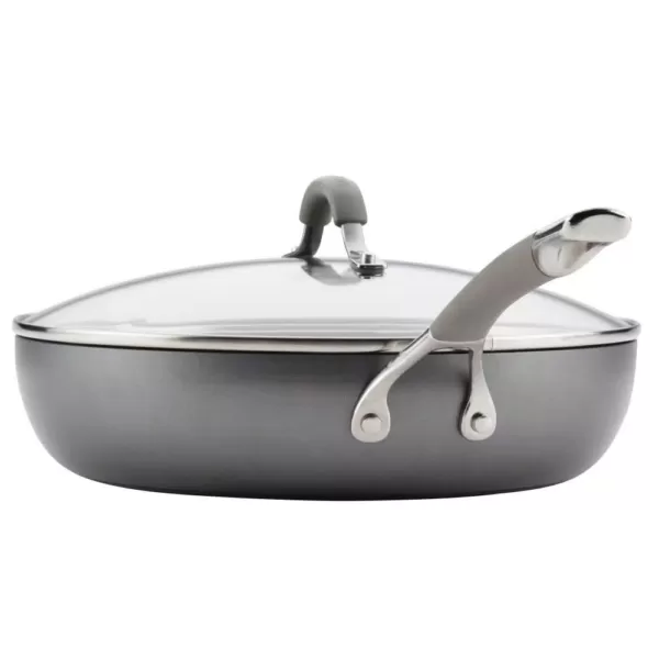 Circulon Elementum 12 in. Hard-Anodized Aluminum Nonstick Skillet in Oyster Gray with Glass Lid