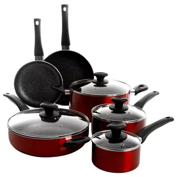 Oster Merrion 10-Piece Aluminum Nonstick Cookware Set in Red