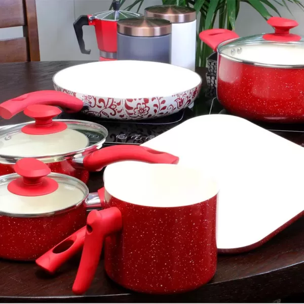 Oster San Jacinto 9-Piece Aluminum Nonstick Cookware Set in Red Speckle