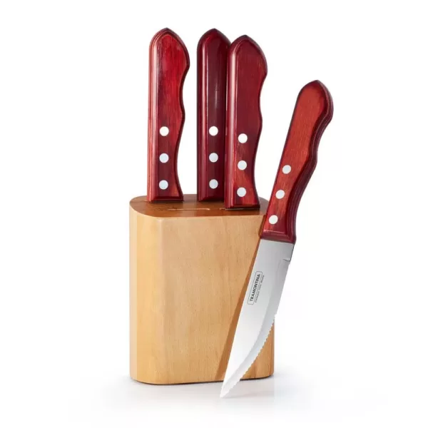 Tramontina Porterhouse 5-Piece Steak Knife Set with Hardwood Counter Block